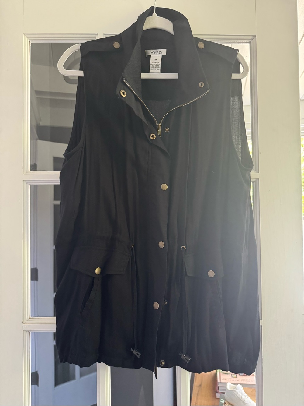 Pinky Black Sleeveless Utility Vest with Gold Hardware